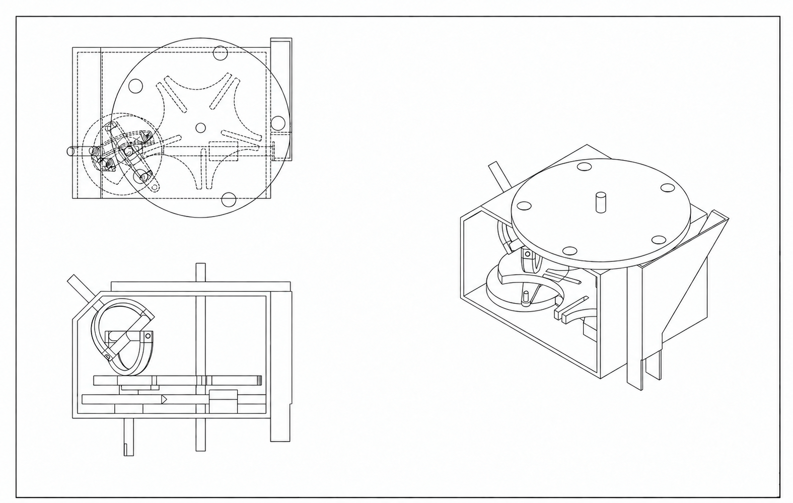 Orthographic and isometric drawing views of the bottling station assembly